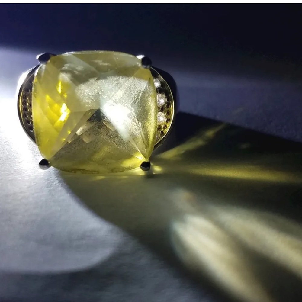 14K White Gold Citrine Diamond  Ring 5.75 GORGEOUS!!